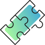 Icon of two puzzle pieces with a partially applied blue-green gradient.