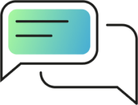 Icon of two chat bubbles, one above the other with a blue-green gradient applied.