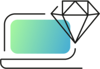 Icon of a laptop with a blue-green gradient on the screen and a diamond in the top-right corner.