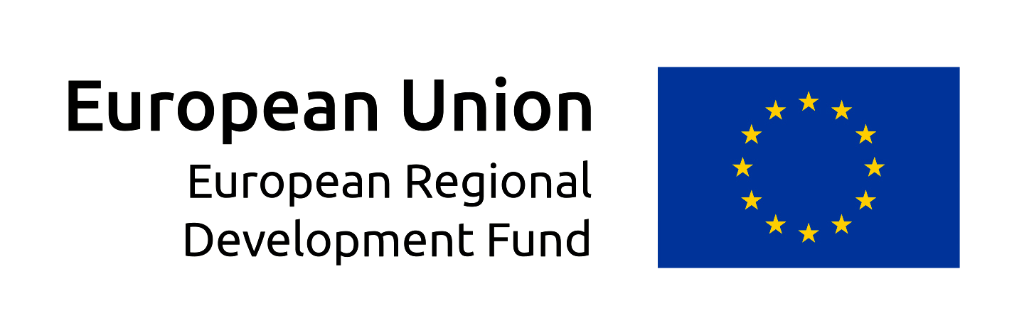 EU flag with the logo "European Union, European Regional Development Fund"